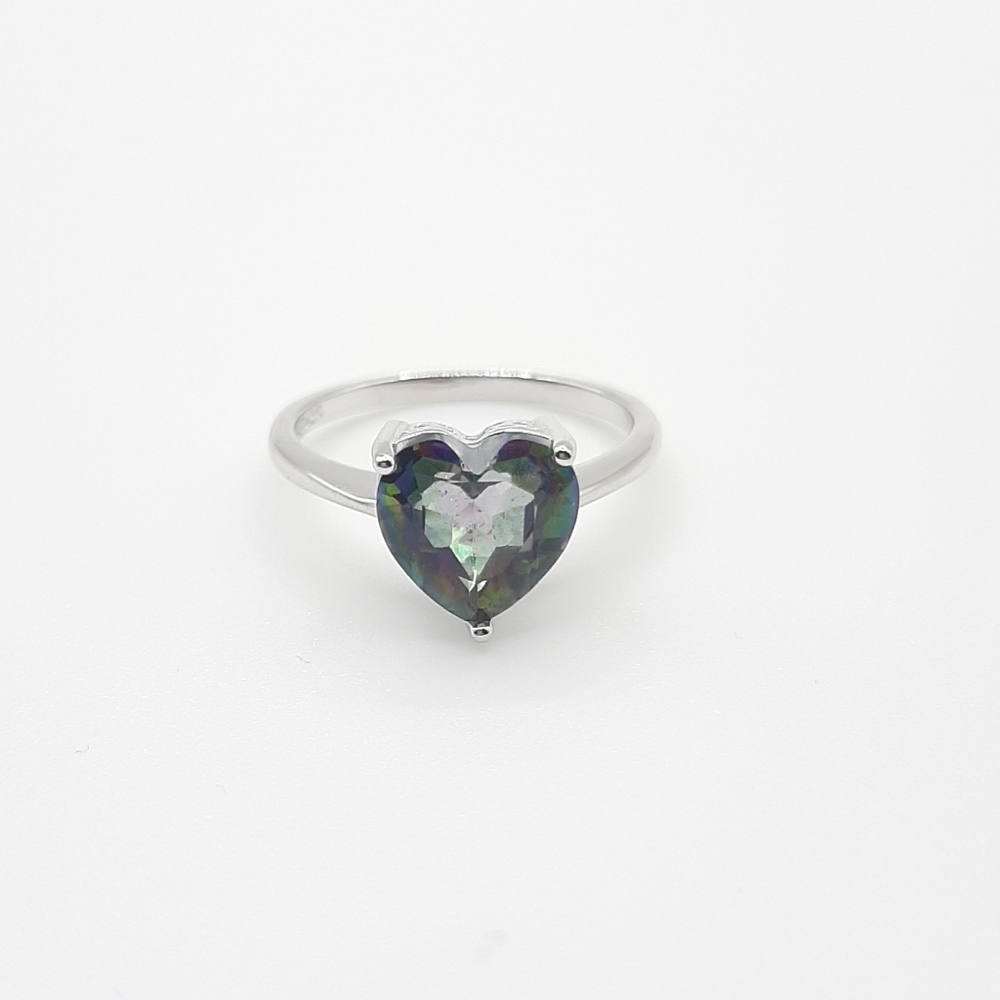 Mystic Quartz Heart Cut Ring Vivid Rainbow Colors New - Picture 3 of 8
